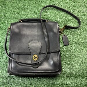 Vintage Coach Black Leather Willis Station Bag Top Handle & Crossbody Strap Purs
